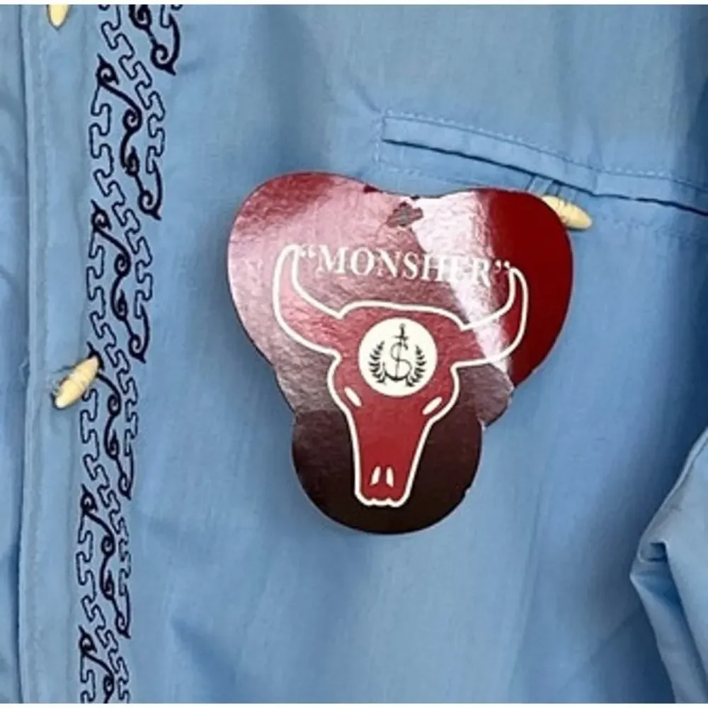 Monsher Western Shirt Blue Size 44 XXL Embroidered Vaqueros Cowboy RARE NEW - Picture 6 of 7